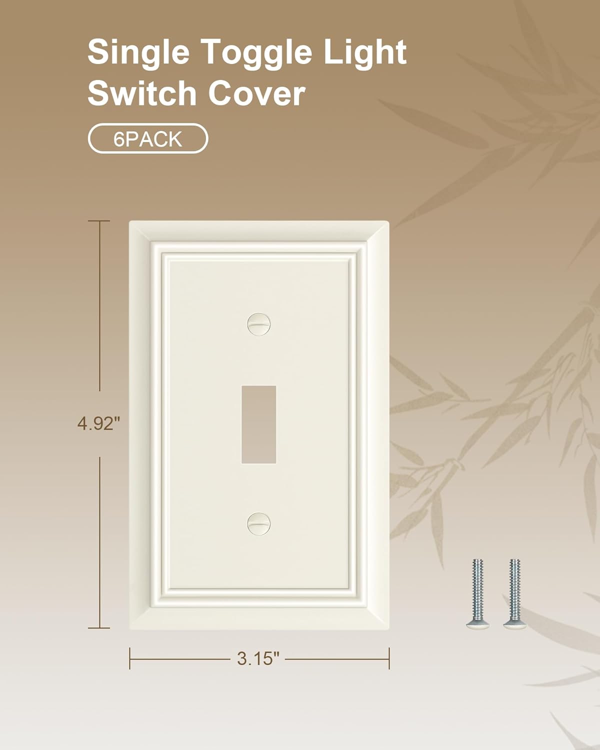 6-Pack Single Toggle Light Switch Cover Plate, Durable Natural Bamboo Fiber Decorative Switch Plate Covers, Light Almond 1 Gang Wall Plate, Corrosion Resistant