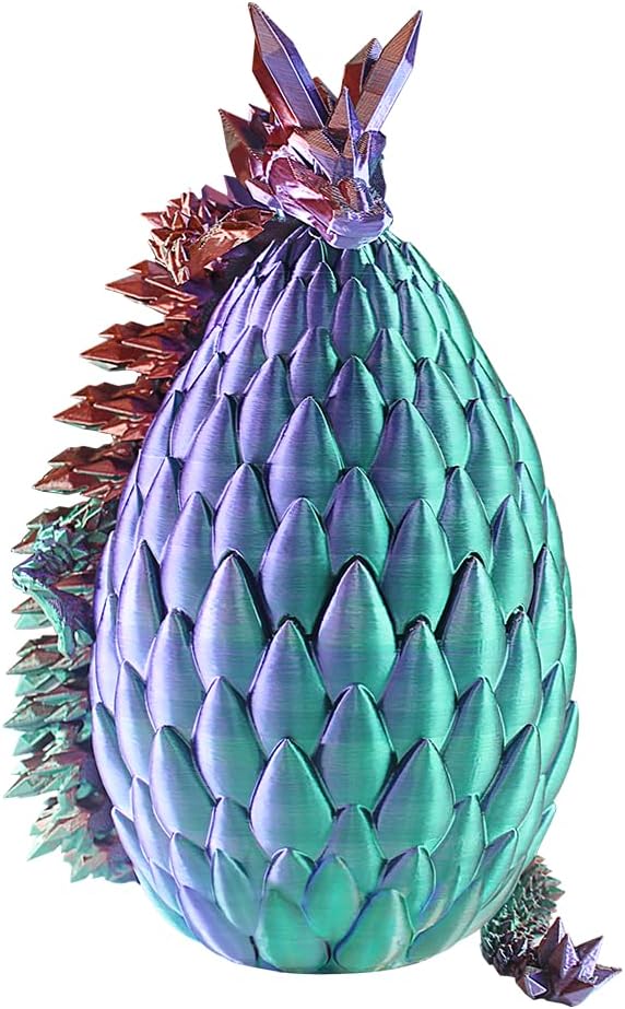 3D Printed Dragon with Dragon Egg 16.5'' Articulated Dragon Crystal Dragon Fidget Dragon Egg Toys Executive Desk Toys (Red Green Blue, Dragon & Egg)