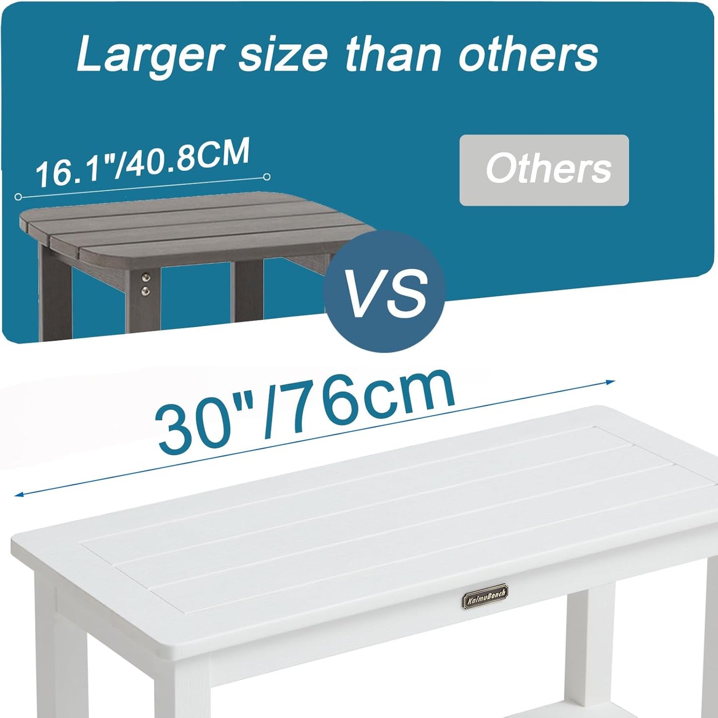 30'' Heavy Duty Shower Bench for Inside Shower, White Poly Bath Stool for Shaving Legs, Waterproof Spa Bath Chair Seat with Adjustable Feet, Non-Slip, Weight Capacity 700LBS (30 x 13 Inches)