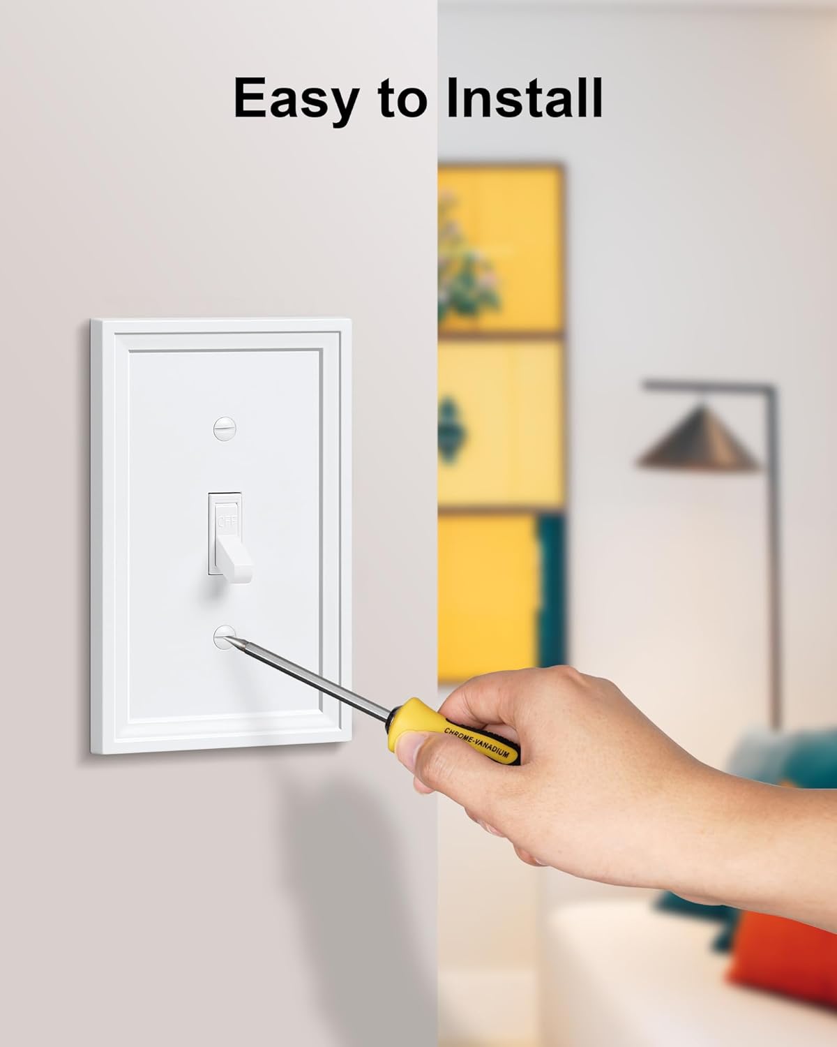 4-Pack Single Toggle Light Switch Covers Wall Plate, Pure White Decorative Switch Plate Covers, 1 Gang Natural Bamboo Fiber Wall Plate, Corrosion Resistant