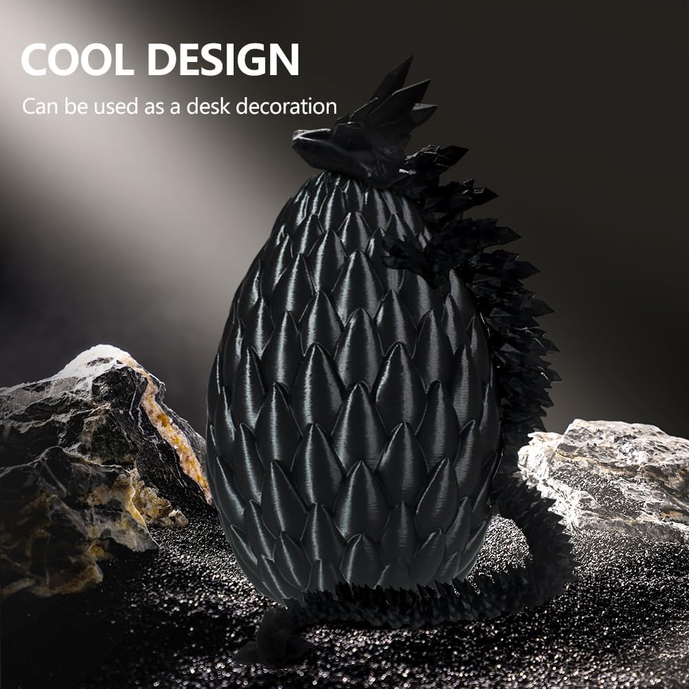 3D Printed Dragon with Dragon Egg 16.5'' Articulated Dragon Crystal Dragon Fidget Dragon Egg Toys Executive Desk Toys (Black, Dragon & Egg)