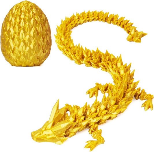 3D Prited Dragon,3D Printed Dragon in Egg, Home Office Decor Executive Desk Toys， Fidget Toys for Adults and Kids (Gold)