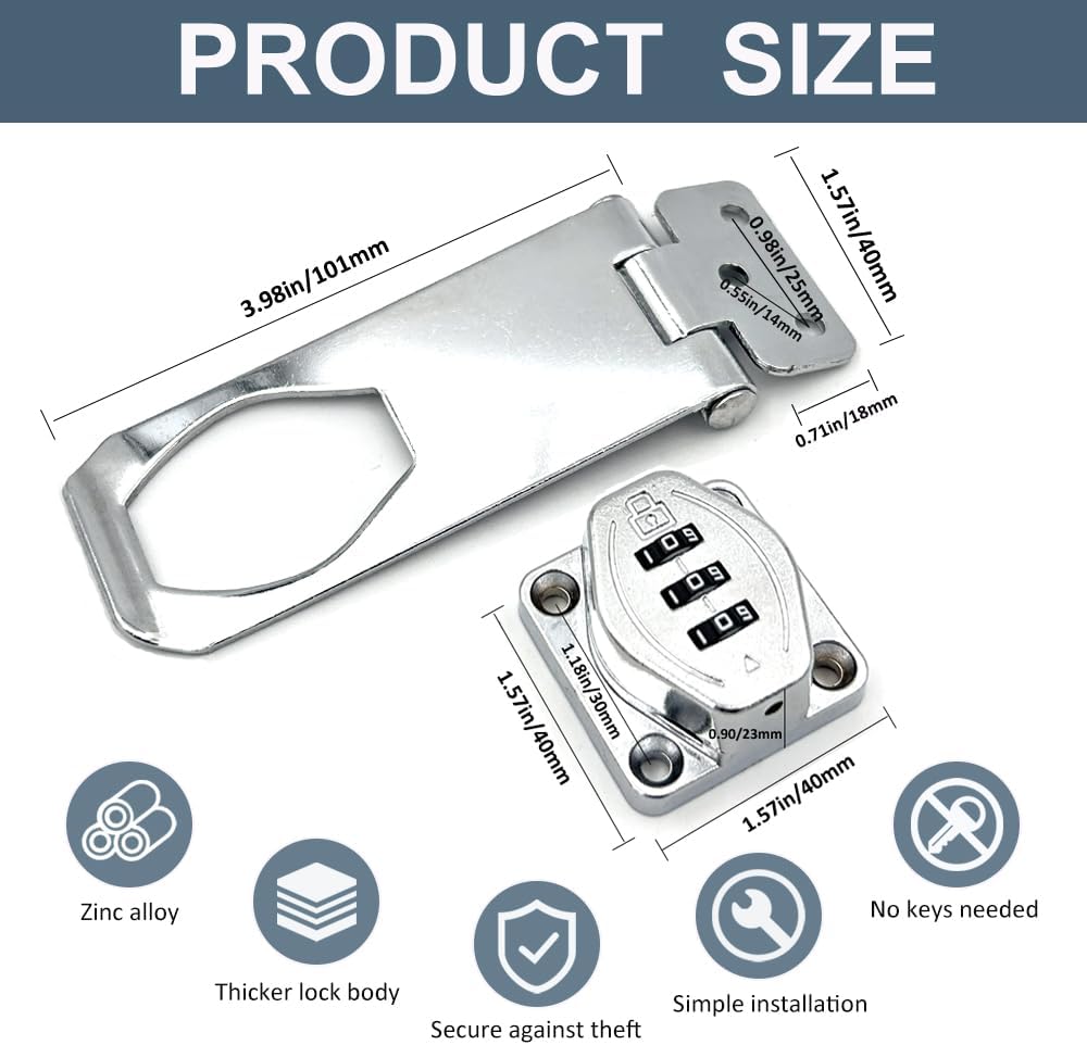 2Pcs Cabinet Password Rotary Hasp Locks,4 Inch Keyless Combination Lock for Cabinets,Gates,Doors,Closets and More (Silver)