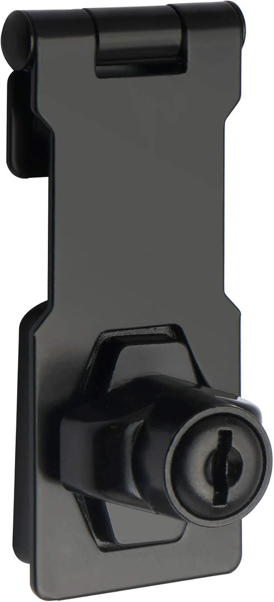 Alise Keyed Hasp Lock,3 Inch Safety Packlock Clasp Hasp Lock Latch with Lock, Black Door Hinge Lock with Keys Keyed Locking Hasp for Cabinets Closets Doors