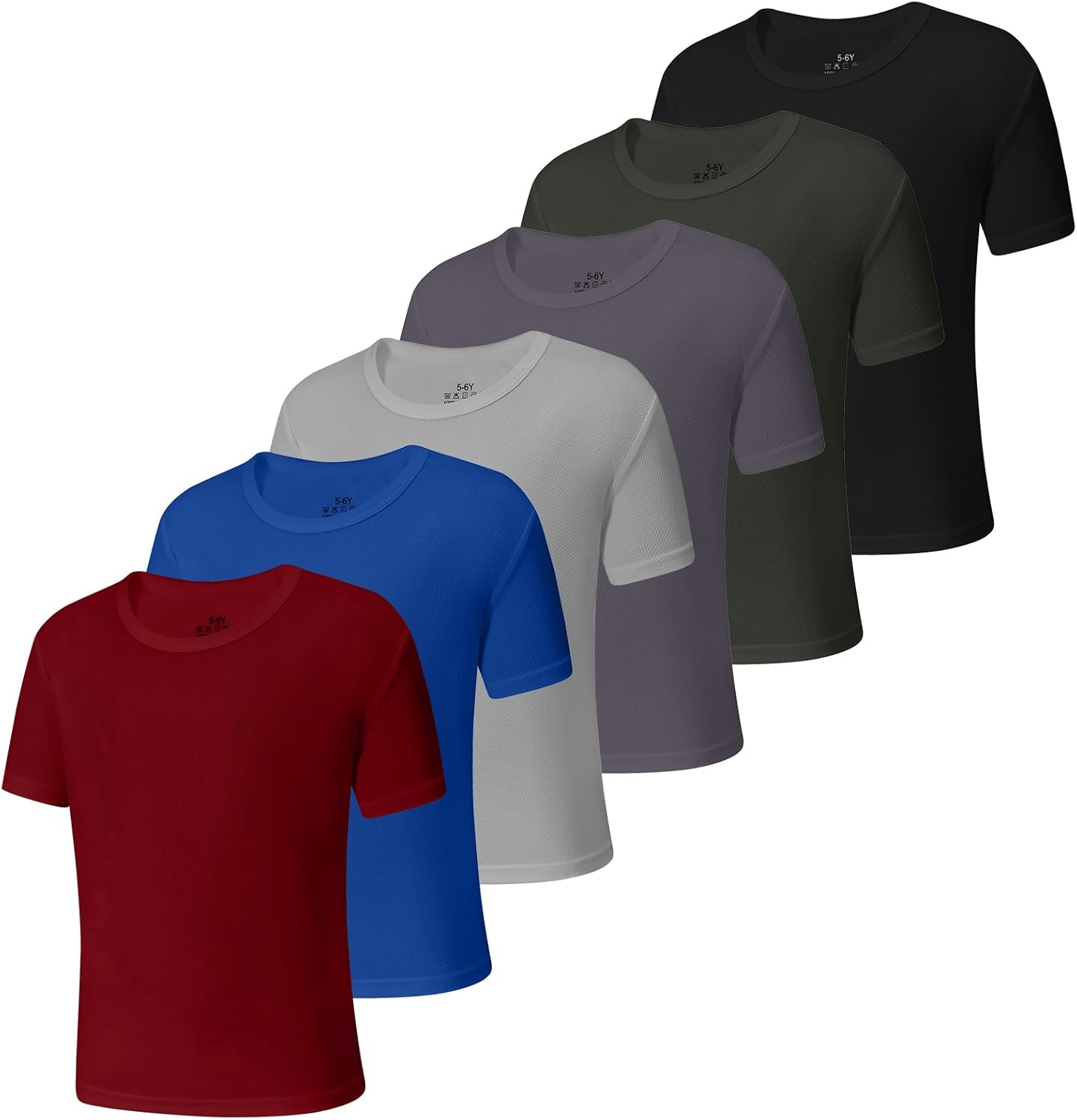 6-Pack Boys Athletic T-Shirts Quick Dry Short-Sleeve Tops Youth Moisture Wicking Running Sports T-Shirts（4-18 Years）