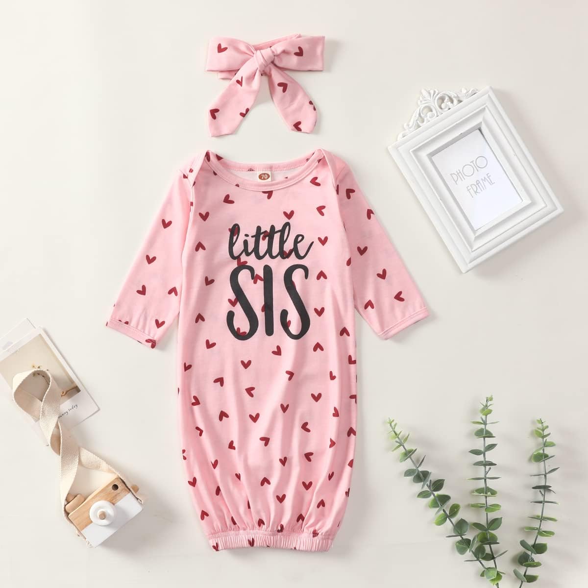 AMAWMW Newborn Baby Girl Little Sister Sleeper Gown Stripe Long Sleeve Nightgown Pajamas Gifts Stuff Essential Outfit