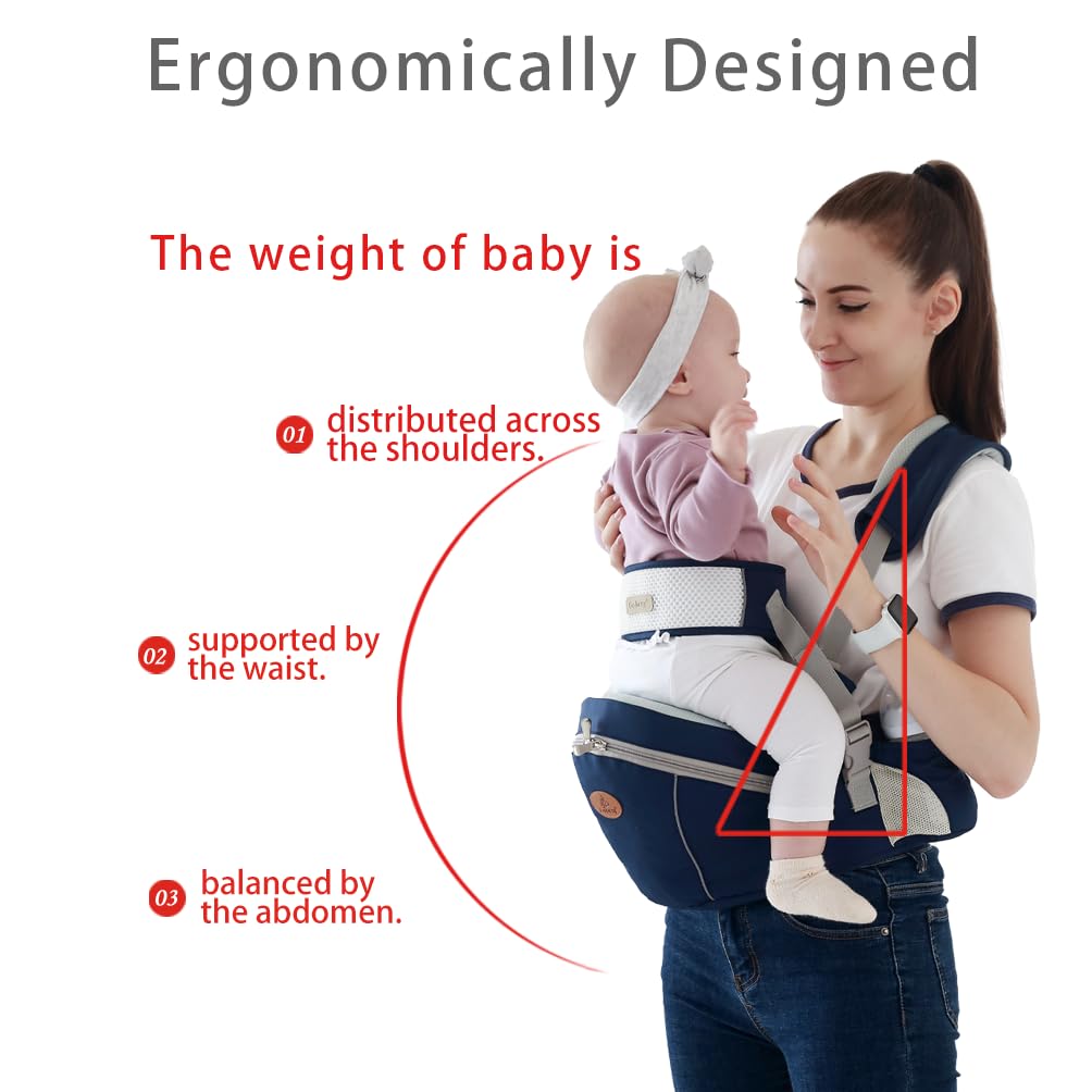 Baby Hip Seat Carrier Baby Waist Stool for Child Infant Toddler with Adjustable Strap Buckle Pocket Soft Inner Huge Storage (Red)