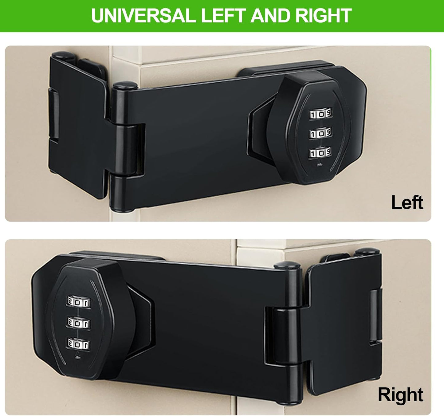 2 Pack Password Rotary Hasp Locks, Collapsible Solid 304 Stainless Steel File Cabinet Lock Desk Drawer Lock, for 90 Degree and 180 Degree Drawers, Dabinets, Doors, Flip Barn Door, Outdoor (Black)