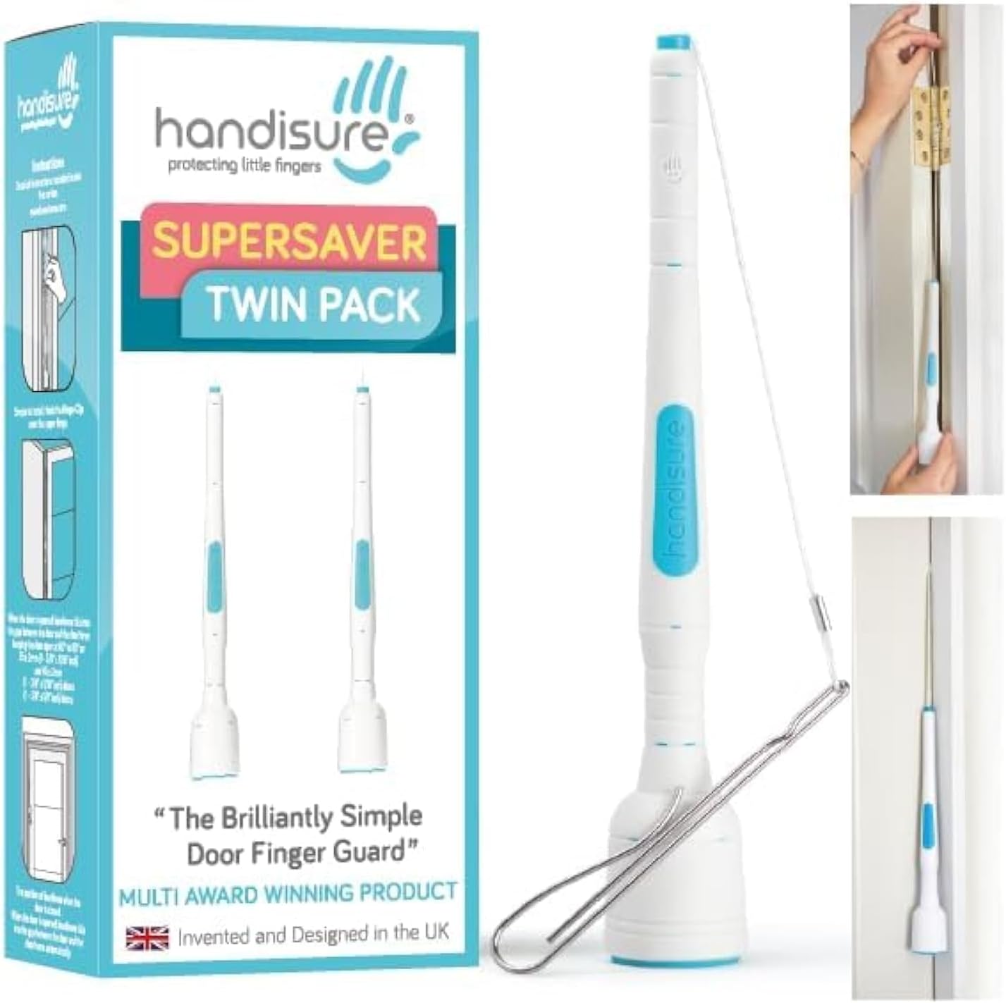 2in1 Pack Child Door Safety Door Pinch Guard. Automatic, Hinge & Lock Side Safety, Reliable, Multiple Awards & Unique, Baby Door Stopper. Easy to Install, Finger Guard for Door