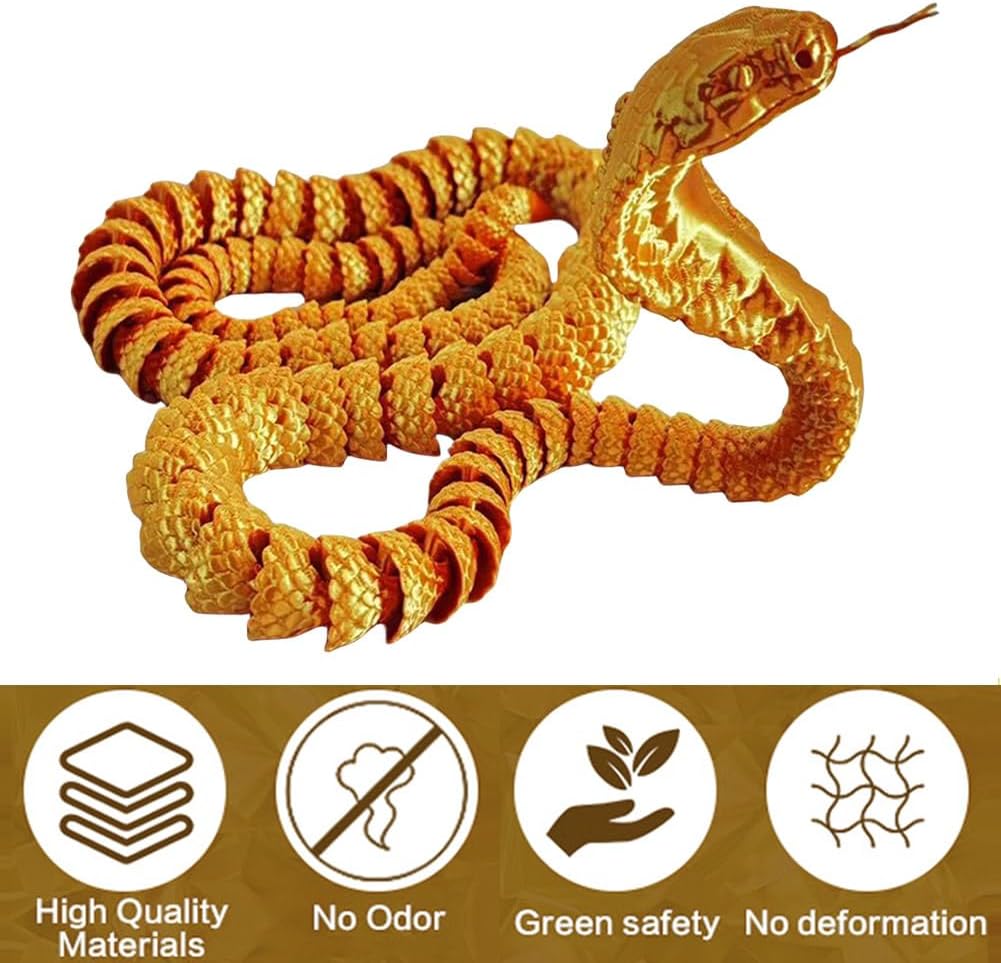 3D Printed Snake Cobra-3D Printed Animals Fidget Toy Creative 3D Printed Animals Articulated Snake Collectibles Home Office Executive Desk Decor