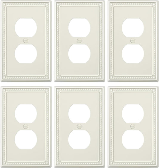 6-Pack Duplex Outlet Cover Plate, Light Almond Metal Wall Plates for Electrical Outlets, 1 Gang Receptacle Light Switch Cover, Pearls Decorative Switch Plates and Outlet Covers