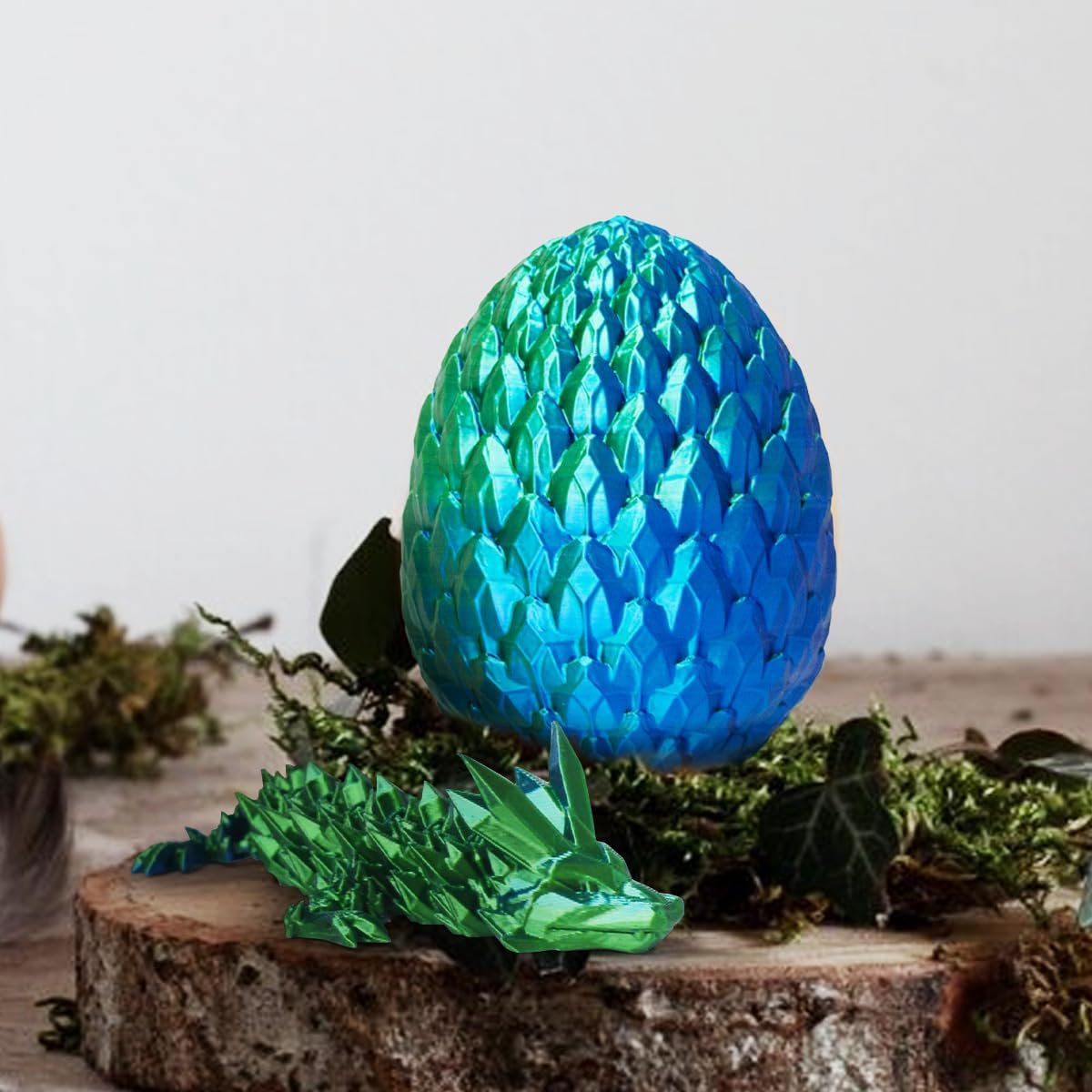 3D Printed Dragon Egg, Beautiful Flexible Joints Executive Desk Toys, Gifts for Adults and Kids (Laser Blue&Green)
