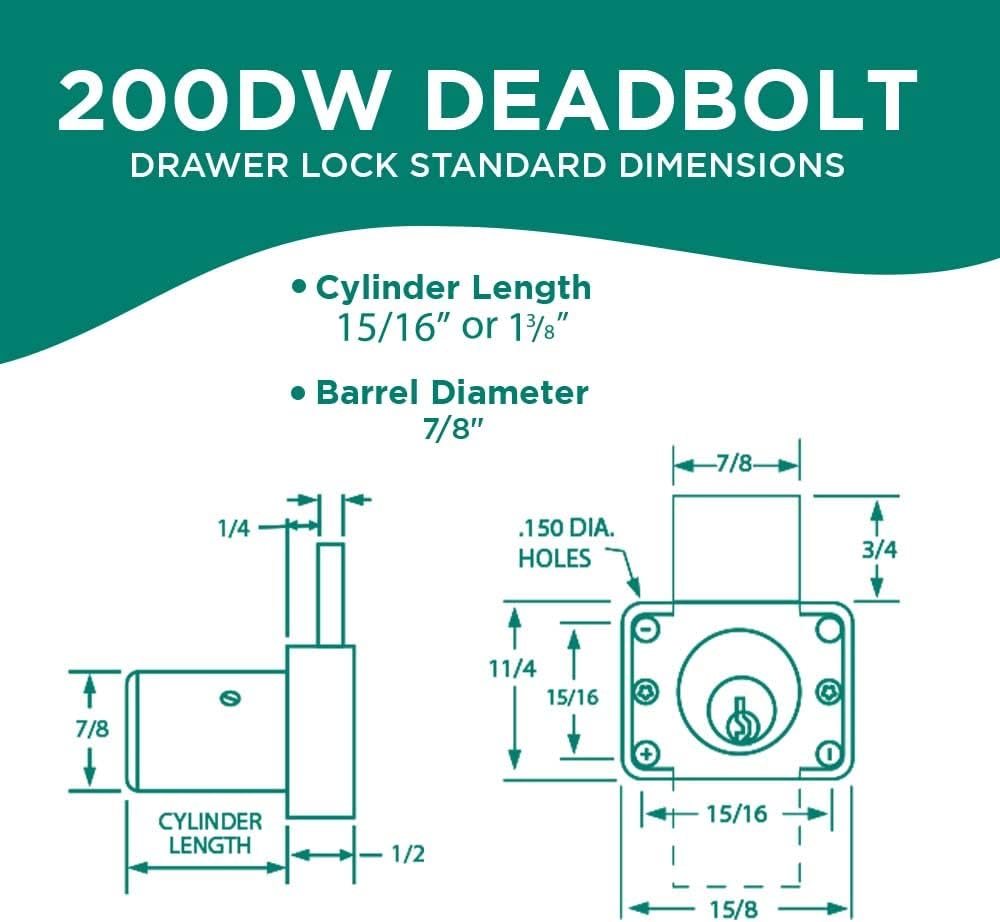 200DW Deadbolt for Drawers | Chrome Key Vertical Lock, Rekeyable, Grade 1