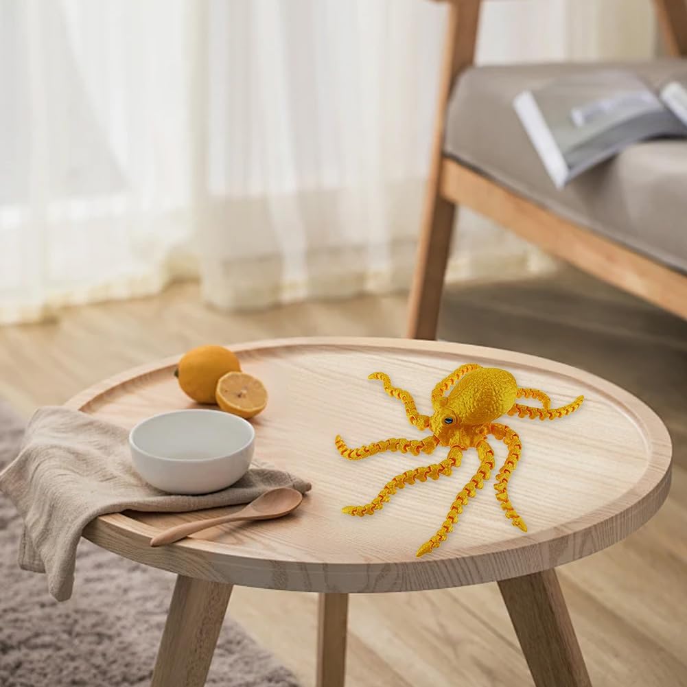 3D Printed Octopus Animals Toy Articulated Octopus Fidget Toy 3D Printed Gift Creative Ornament Articulated Octopus Toys Home Decor (Gold)