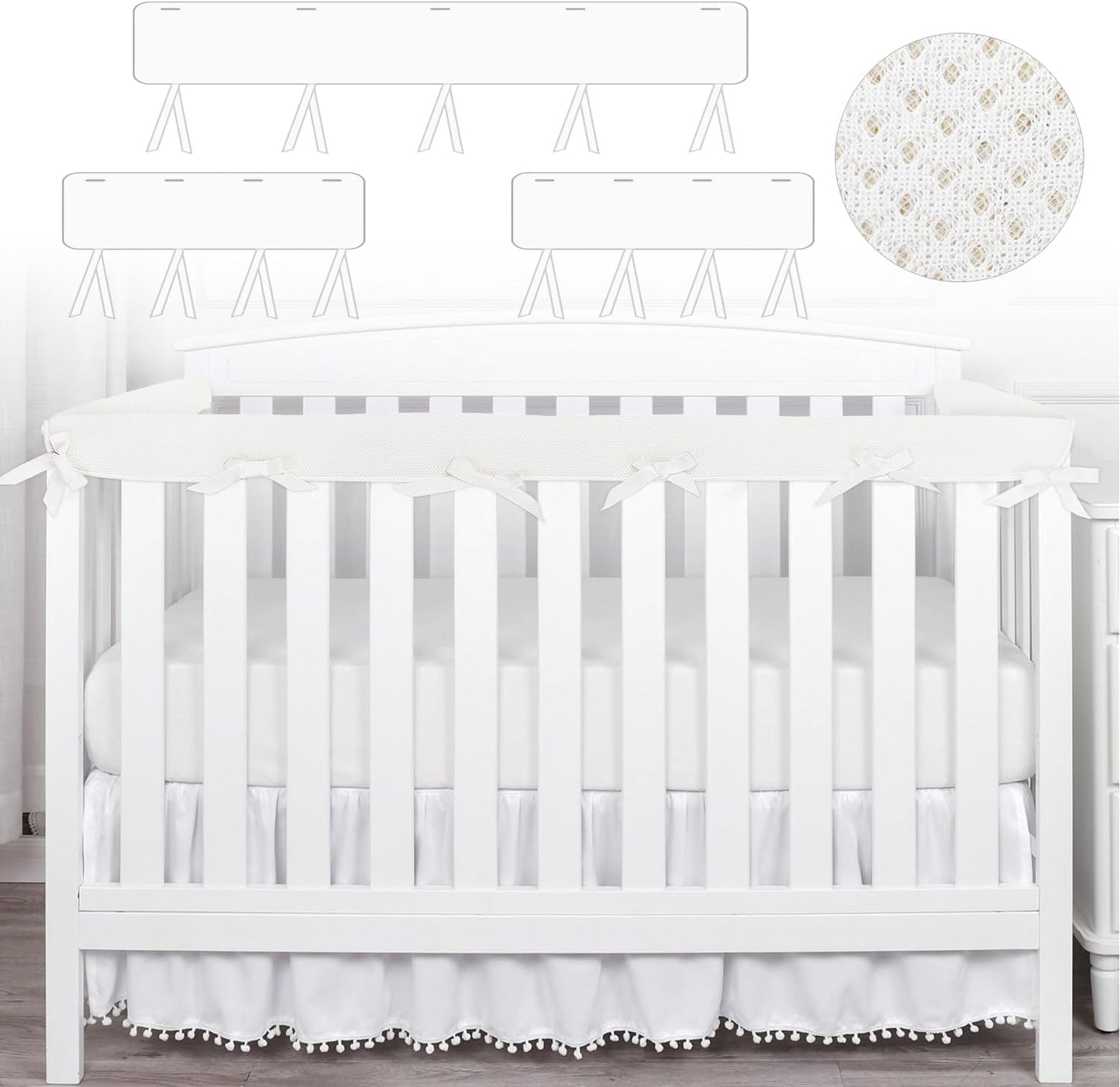 3 in 1 Crib Rail Covers for Life Size Cribs,White Soft Anti-Collision Strip Corner Covers,Protect Baby Teeth and Save Crib Rails, Rail Edge Protector Strip (white01)