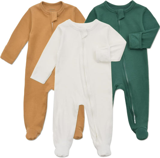 Aablexema Baby Footie Pajama with Mitten Cuffs, Double Zipper Infant Cotton clothes Sleeper Pjs, Footed Sleep Play