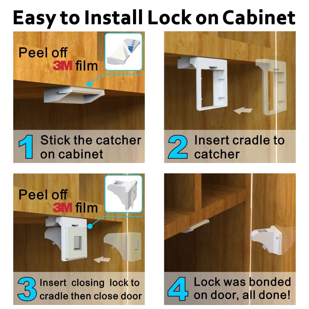 Cabinet Locks for Babies（48Locks+10Keys) Magnetic Child Locks for Cabinets Baby Proofing Cabinets-HelloPony