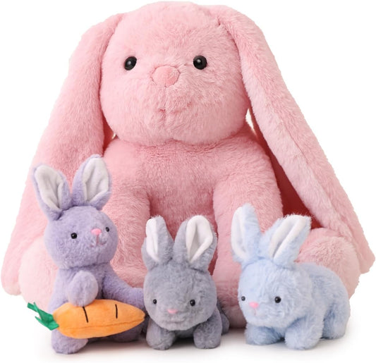 5 Pieces Rabbit Stuffed Animals for Girls,1 Mommy Rabbit with 4 Babies,Plush Bunny Stuffed Toy Gifts for Kids Children 3 4 5 6 7 8 9 Years,Soft Stuffed Bunny for Christmas,Birthday,Party Decorations