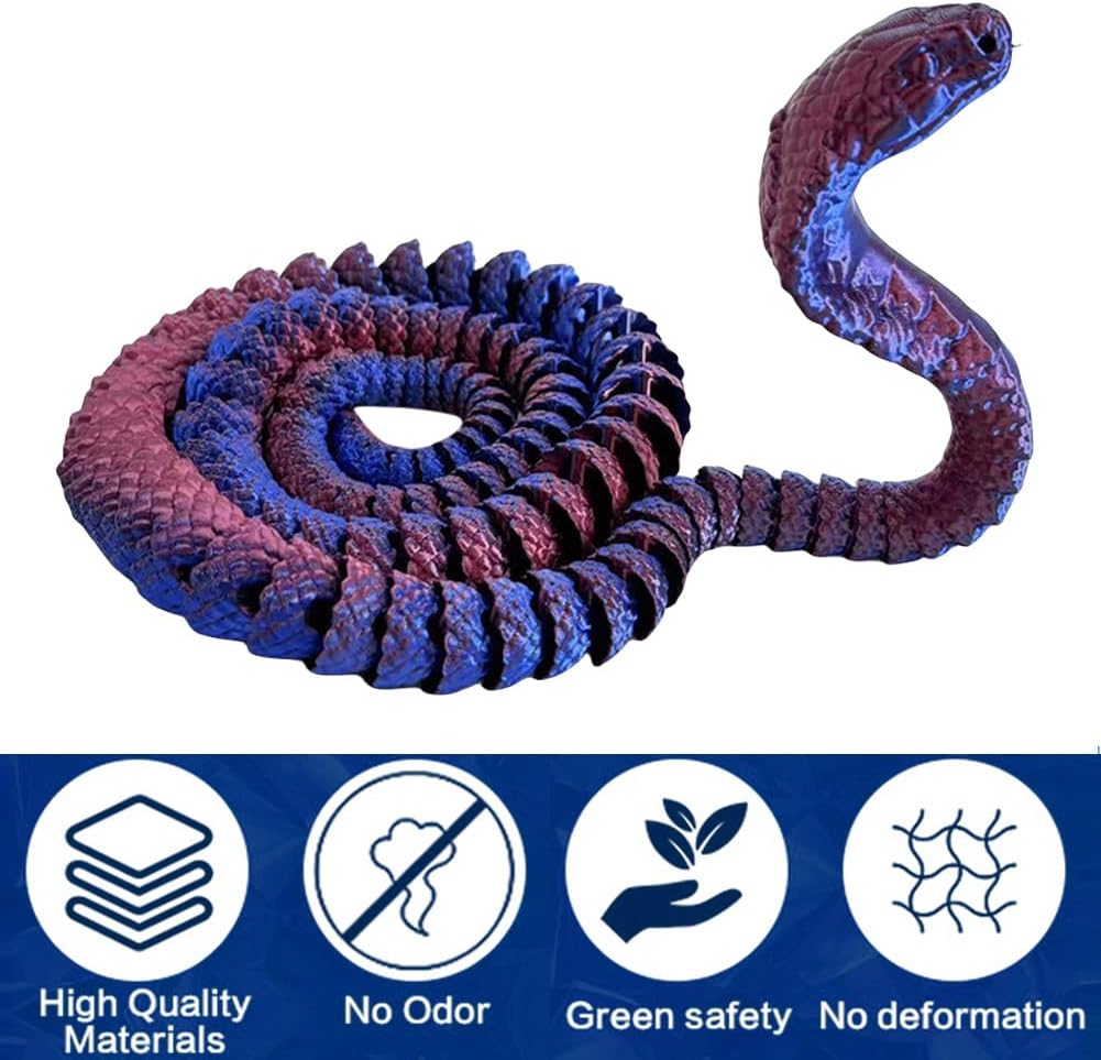 3D Printed Snake Cobra-3D Printed Animals Fidget Toy Creative 3D Printed Animals Articulated Snake Collectibles Home Office Executive Desk Decor