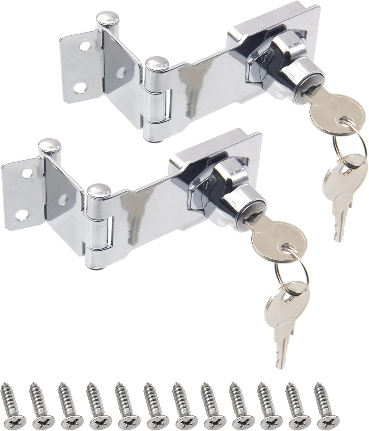 2 Pack Door Lock Hasp Latchs, Collapsible Solid 304 Stainless Steel File Cabinet Lock Desk Drawer Lock, for 90 Degree and 180 Degree Drawers, Dabinets, Doors, Flip Barn Door (Individual Key)