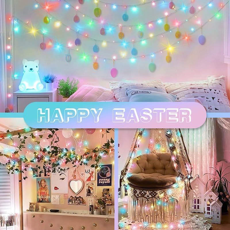 100 LED Easter String Lights, 33 FT Colorful Connectable Waterproof String Lights Clear Wire with 11 Modes, Easter Decorations for Indoor Outdoor Party Yard Garden (Multicolor)