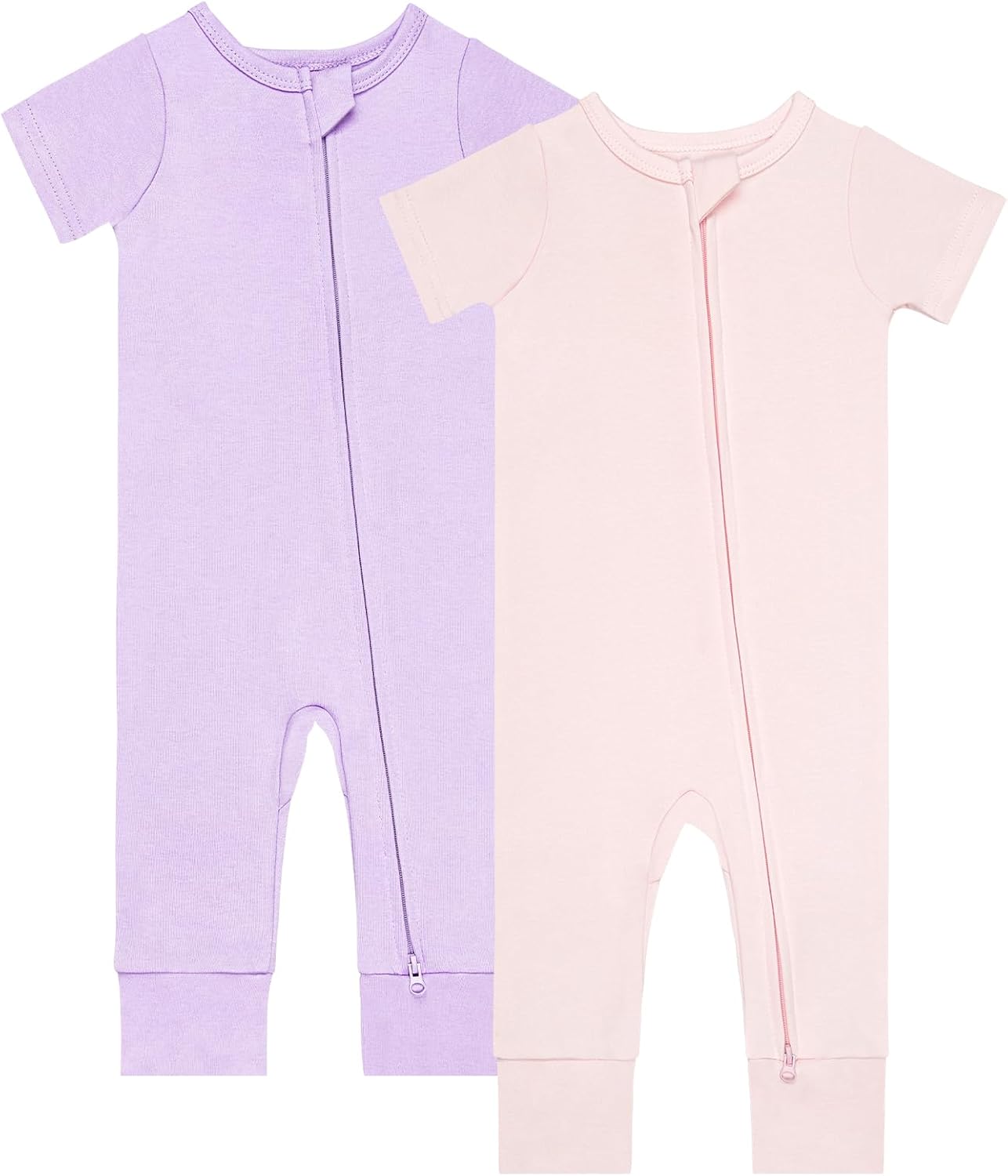 GUISBY Footless Short Sleeve Baby Pajamas with Zipper Cotton Infant Sleepwear