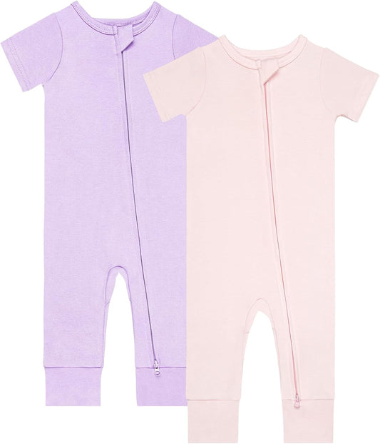GUISBY Footless Short Sleeve Baby Pajamas with Zipper Cotton Infant Sleepwear