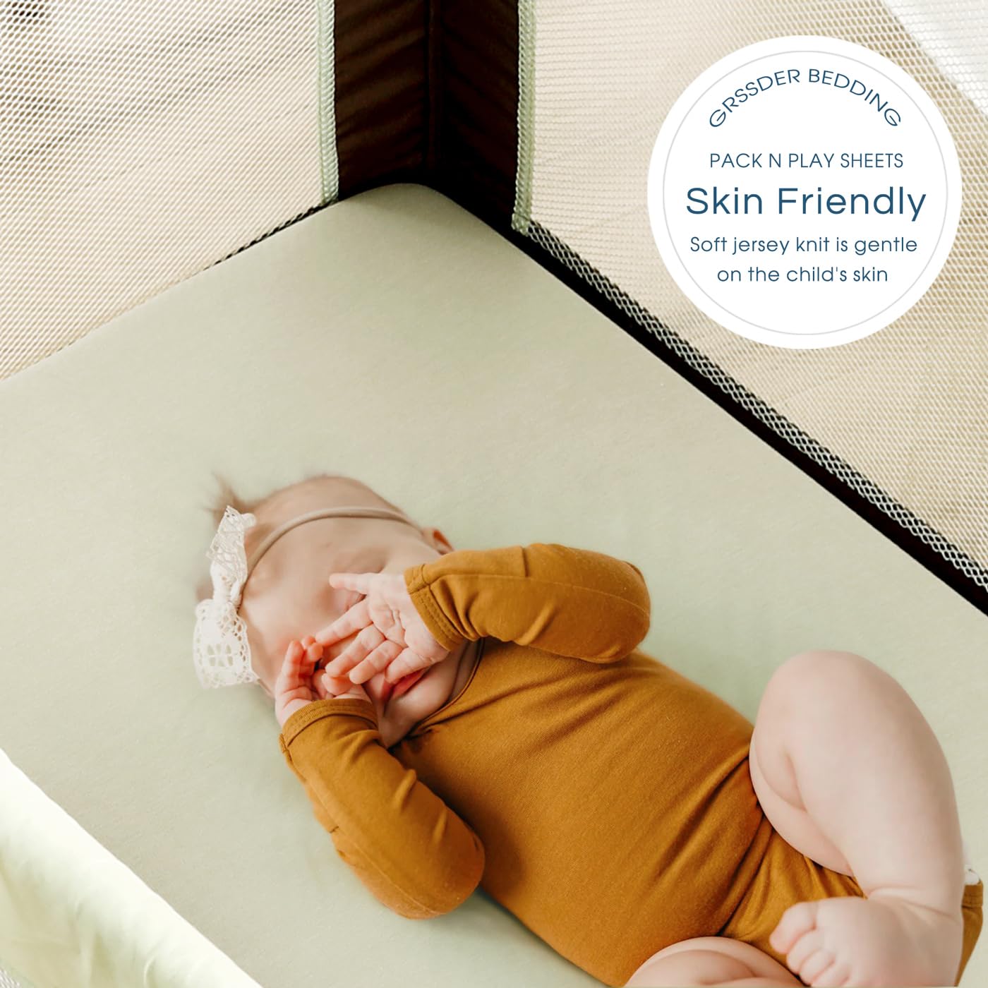 GRSSDER Mini Crib Sheets Fitted, Pack and Play Sheets 2 Pack, Ultra Soft Stretchy Pack N Play Sheets, Universal Fit for Playard Mattress, Jersey Crib Sheets for Boys and Girls, Sage Green