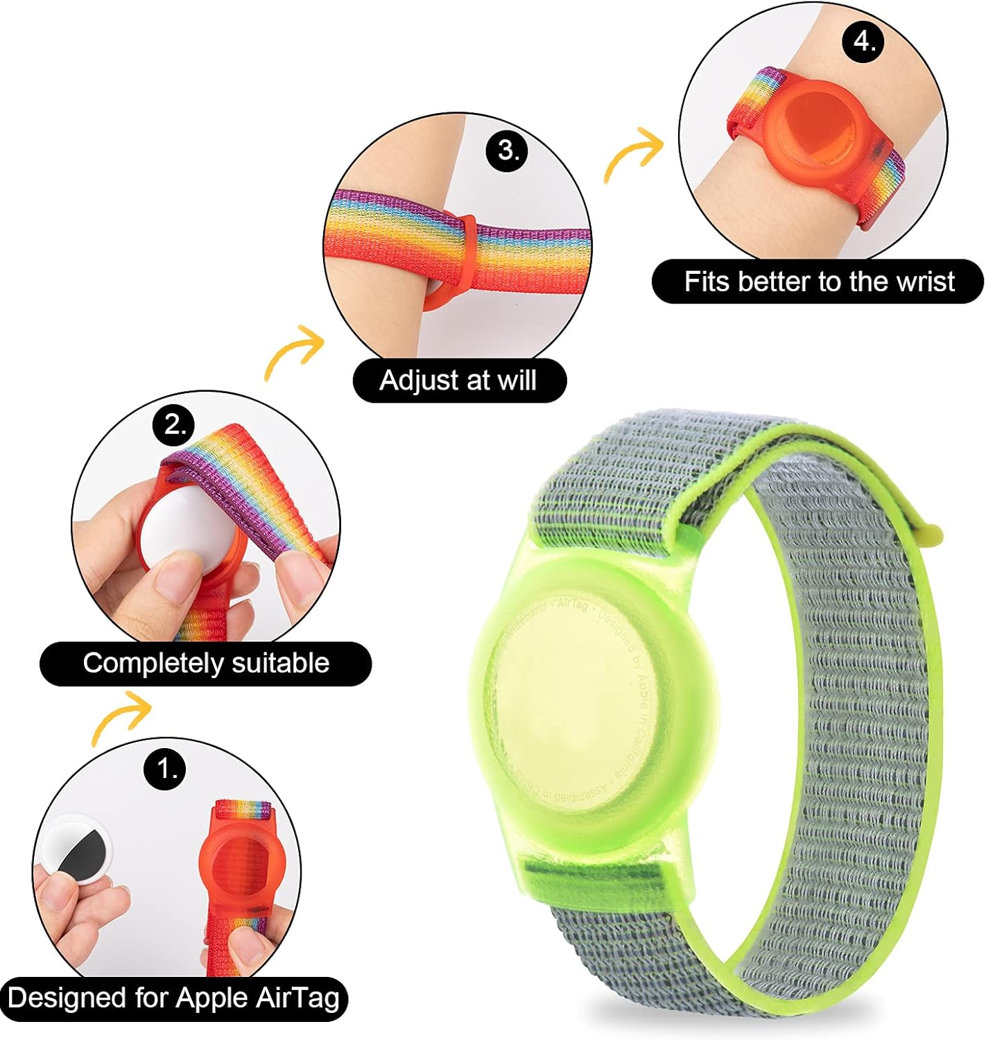 AirTag Bracelet for Kids, Apple Air Tag Protective Cover with Nylon Wristband, Anti Lost GPS Trackers Case Cover Elastic Watch Band for Toddlers Girls Boys Elders (Green)