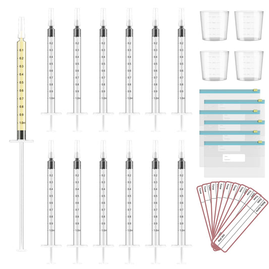 60 Sets 1Ml Colostrum Collector Kit Include 60 1ml No Needle Sterile Syringes with Cap, 4 Measuring Cup, 6 Zip-lock Storage Bags, 60 Labels for Breast Milk Collector
