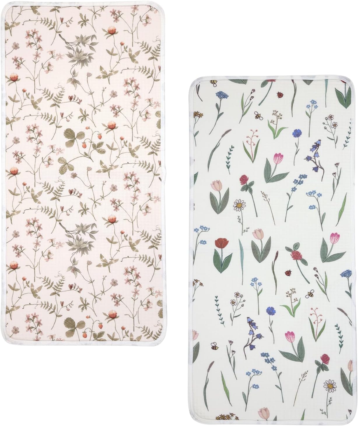 haakaa Waterproof Changing Pad Liners, 100% Cotton, Soft & Breathable (2pcs, 13" x 27.5" Honey Blossom+Vintage Garden)