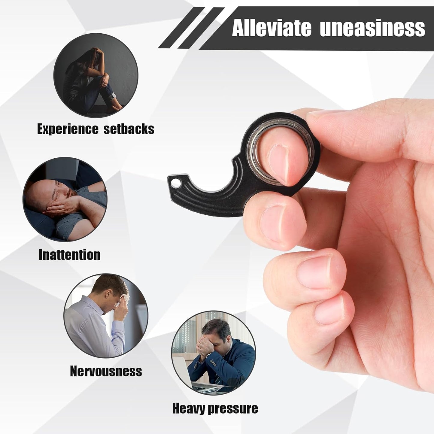 2pcs Key Chain Spinner Fidget Toy, Portable Finger Spinning Keychain with 2pcs Key Ring Funny Key Holder Toys for Adults Teens Finger Exercising (Black)