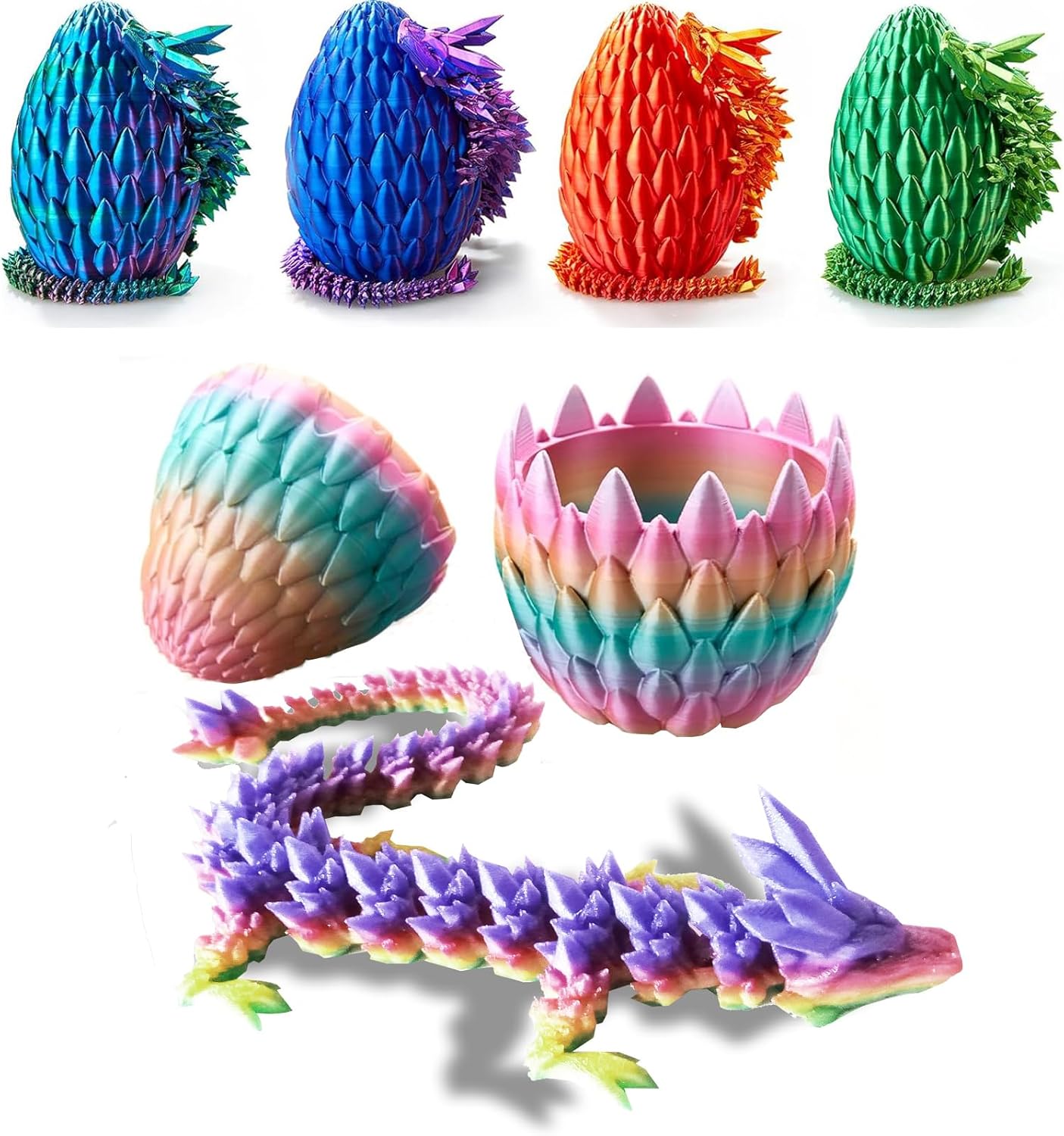 12inch 3D Printed Dragon Egg,Mystery Crystal Dragon Fidget Toys,Articulated Dragon,Home Desk Decor Easter Surprise Dinosaur Eggs,Adults Fidget Toys for Autism/ADHD (Colorful Blue)