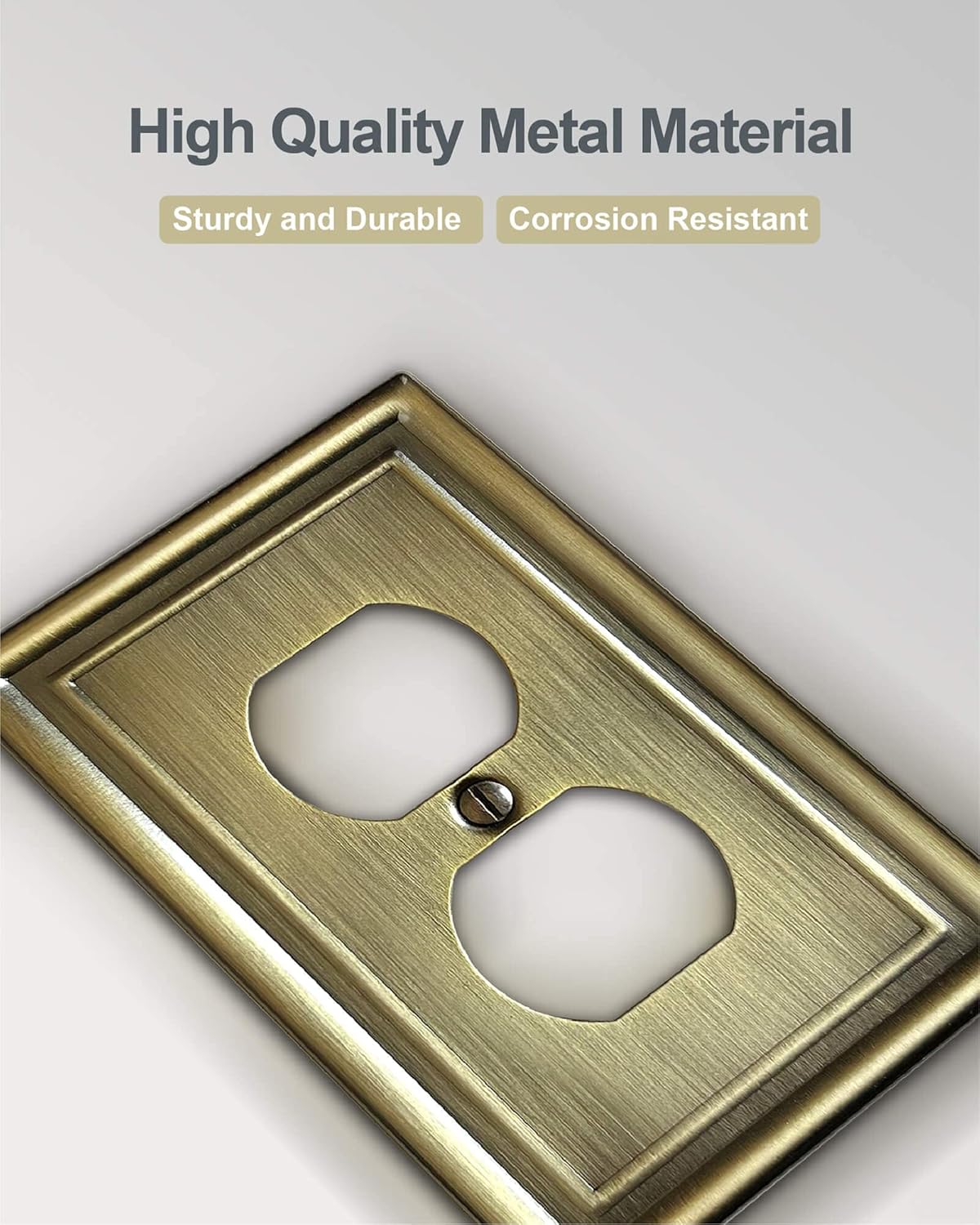 4-Pack Duplex Wall Plate, Decorative Antique Brass Outlet Covers, Metal Electrical Outlet Cover Plates, 1-Gang, Midsize