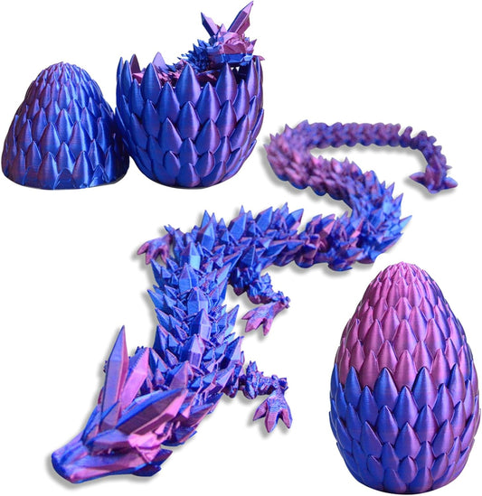 3D Printed Dragon Eggs with Dragon Inside Mystery Dragon Egg 3D Printed Articulated Dragon Articulated Dragon with Dragon Egg, Flexible Joints Home Decor Executive Desk Toys (Laser Purple
