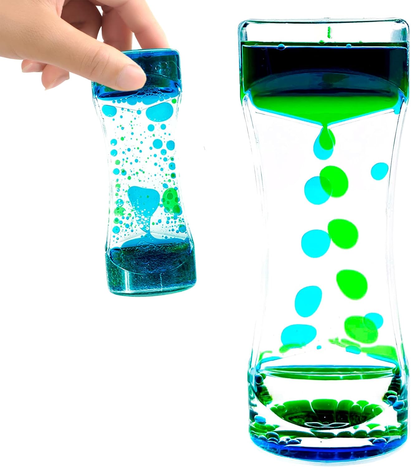 1 Pack Liquid Motion Bubbler Timer Sensory Toys for Relaxation, Water Timer Fidget Toy for All Age, Motion Bubble Sensory Toy Play for Office Home Blue & Green