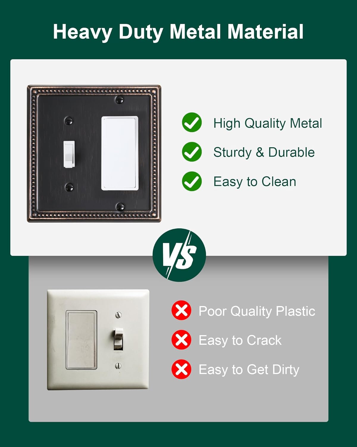 2-Pack Combo Toggle/Decorator Light Switch Cover Plate, Pearls Decorative Electrical Outlet Covers, Metal Wall Switch Plates and Outlet Covers, Aged Bronze