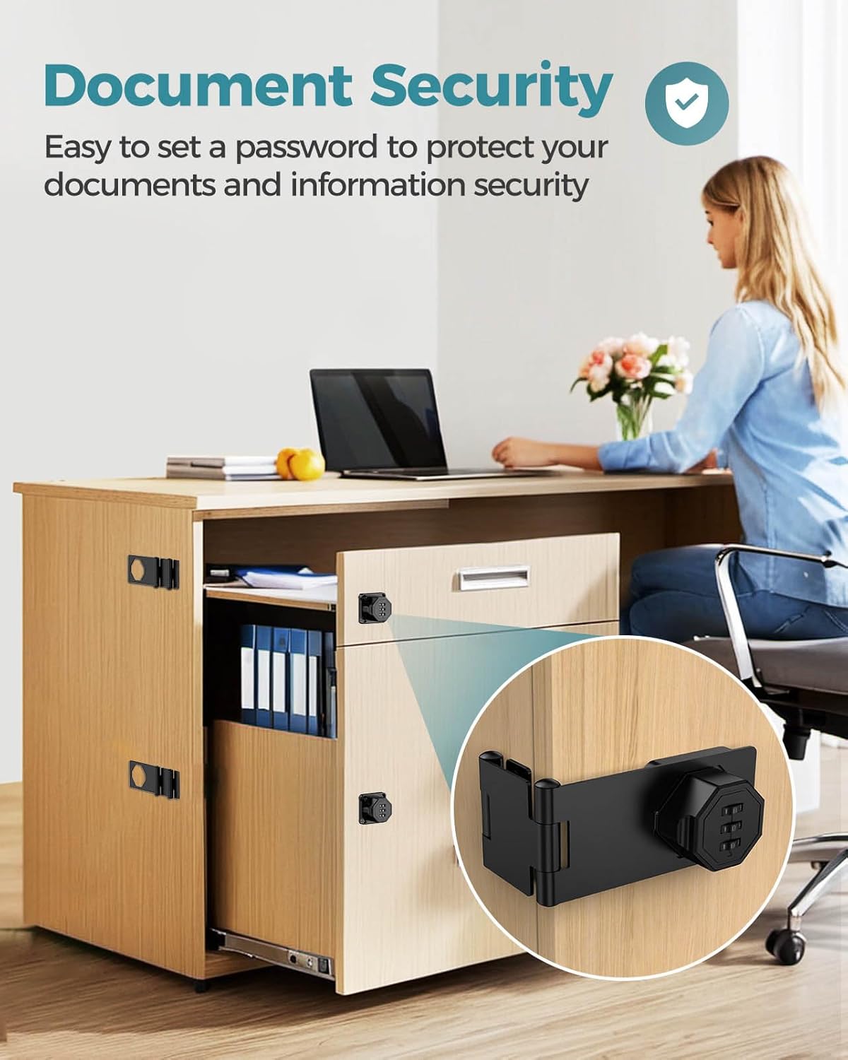 90 Degree Cabinet Combination Door Lock Latch, Zinc Alloy Password Rotary Hasp Lock, Keyless Folding Latches for Office File Cabinet, Drawers, Cupboard, Small Doors, Locker (2, Black)