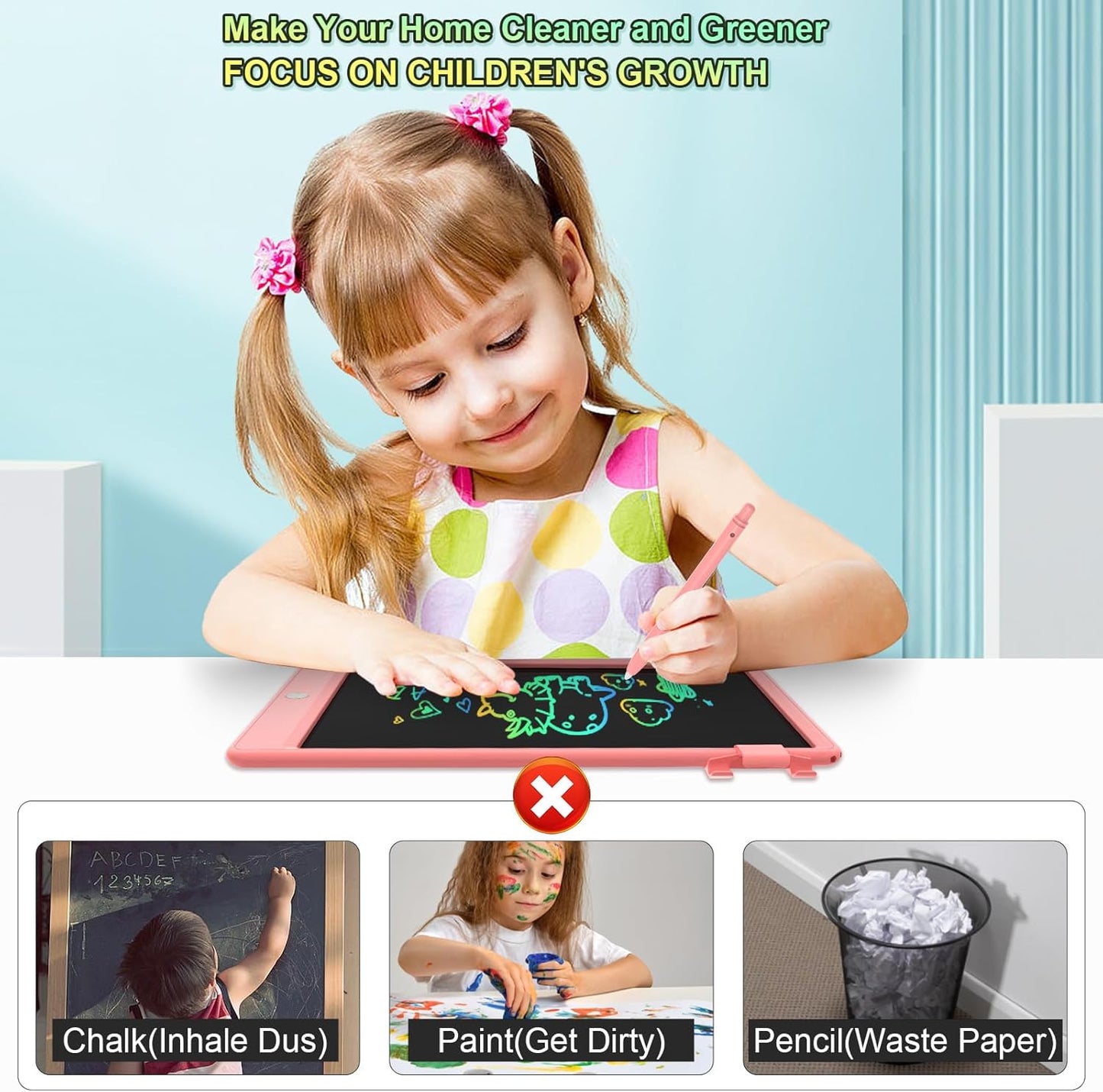 10.5 Inch LCD Writing Tablet for Kids, Colorful Toddler Doodle Board - Erasable Drawing Pad, Educational Learning Toy for Ages 3-8 - Valentine's Day Christmas Birthday Gifts (10.5 Inch, Pink)