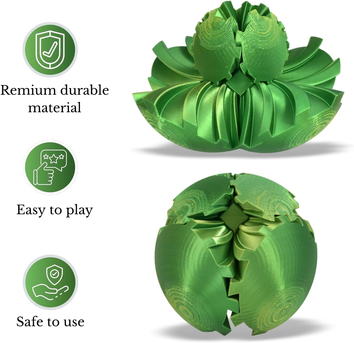 3D Printed Gear Ball, Gear Sphere Fidget Toy Stress Relif Toy for ADHD, Anxiety Relaxing Toy for Adults at Work/Study/Travel, Twisted Yellow-Green