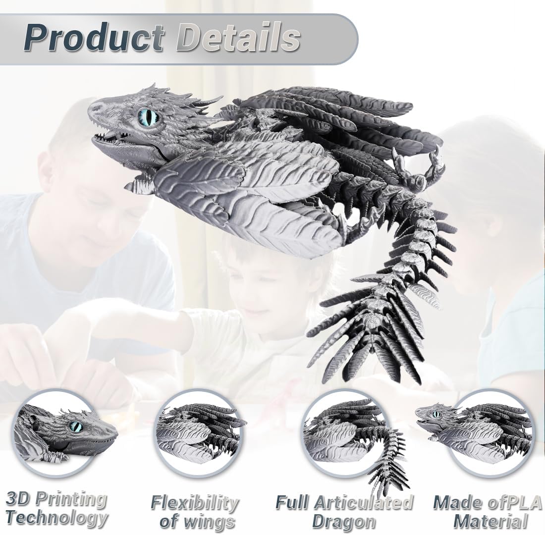 3D Printed Dragon, Feathered Wyvern Dragon, Articulated Dragon, Fidget Dragon Toys for Adult, Home Office Decor Executive Desk Toy