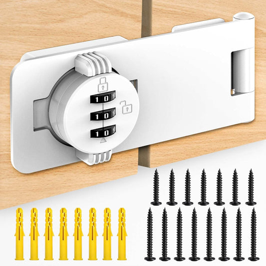 4.5 in Mechanical Combination Swing Hasp Lock, Combination Cabinet Lock, Small Door Security Latch for Cabinets, Drawers, Closets, Storage Cabinets and Barn Doors (White-1pc)