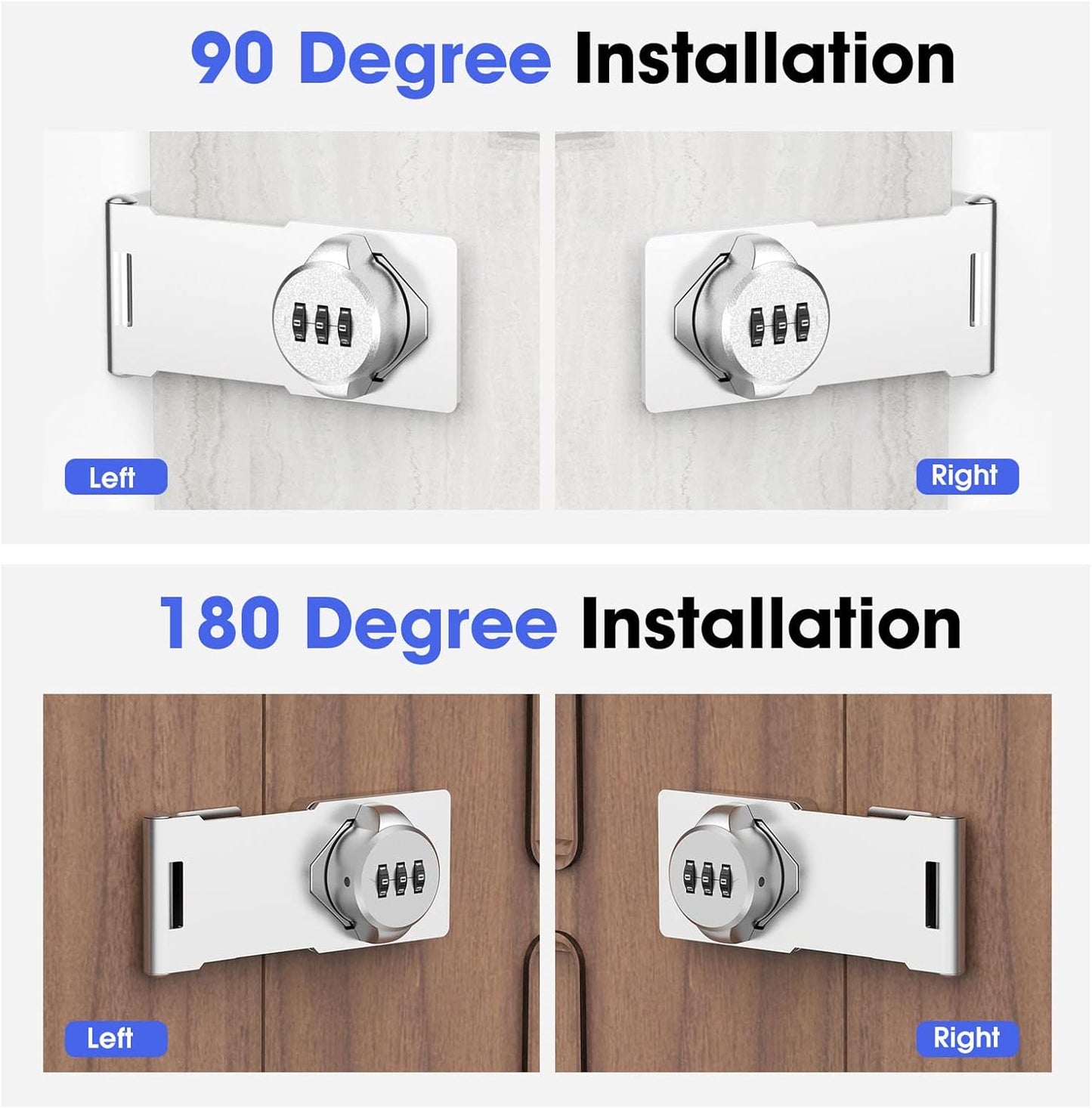 4 Packs Mechanical Password Rotary Hasp Locks, Cabinet Locks with Combination, Door Security Gate Locks for Small Doors, Cabinets, Barn Door, Bathroom, Outdoor, Closet, Fence