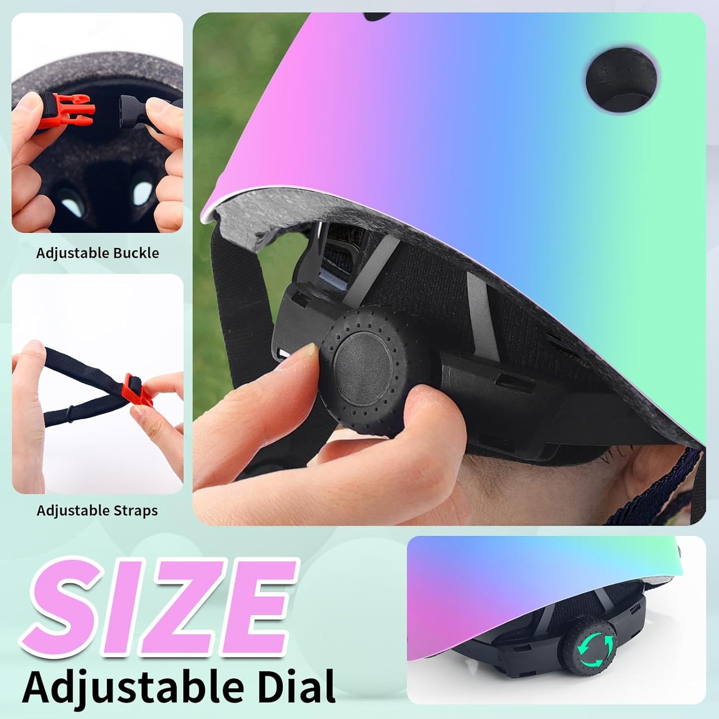 Adjustable Kids Bike Helmet with Knee & Elbow Pads Set, Color Gradient Design for Boys and Girls Aged 3-14+, for Skateboarding, Scooter, Roller & Inline Skating, Longboard