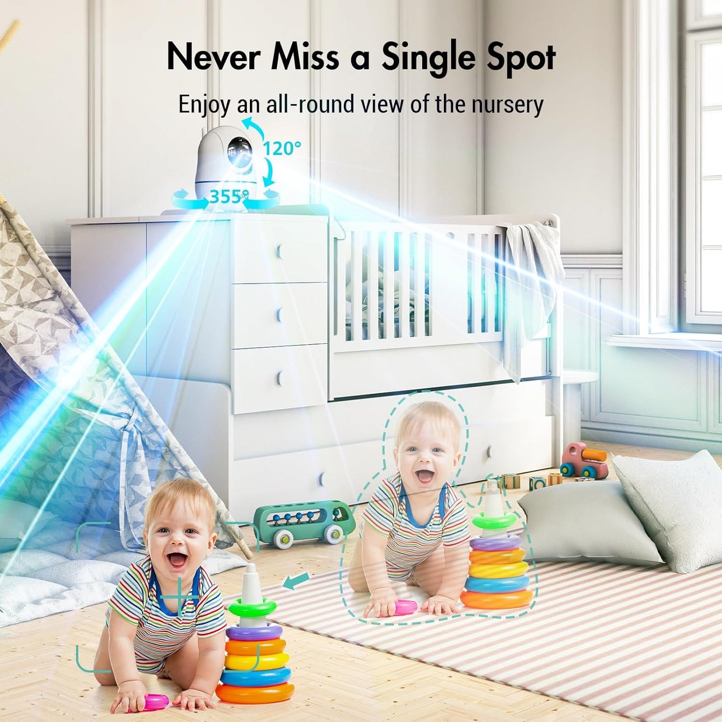 7" 1080P Full HD Video Baby Monitor No WiFi,100 Hrs 5000mAh Battery Runs 4 Days,4X Zoom,Remote 355° Pan-Tilt,2-Way Talk with Temp Alert/Lullabies/VOX