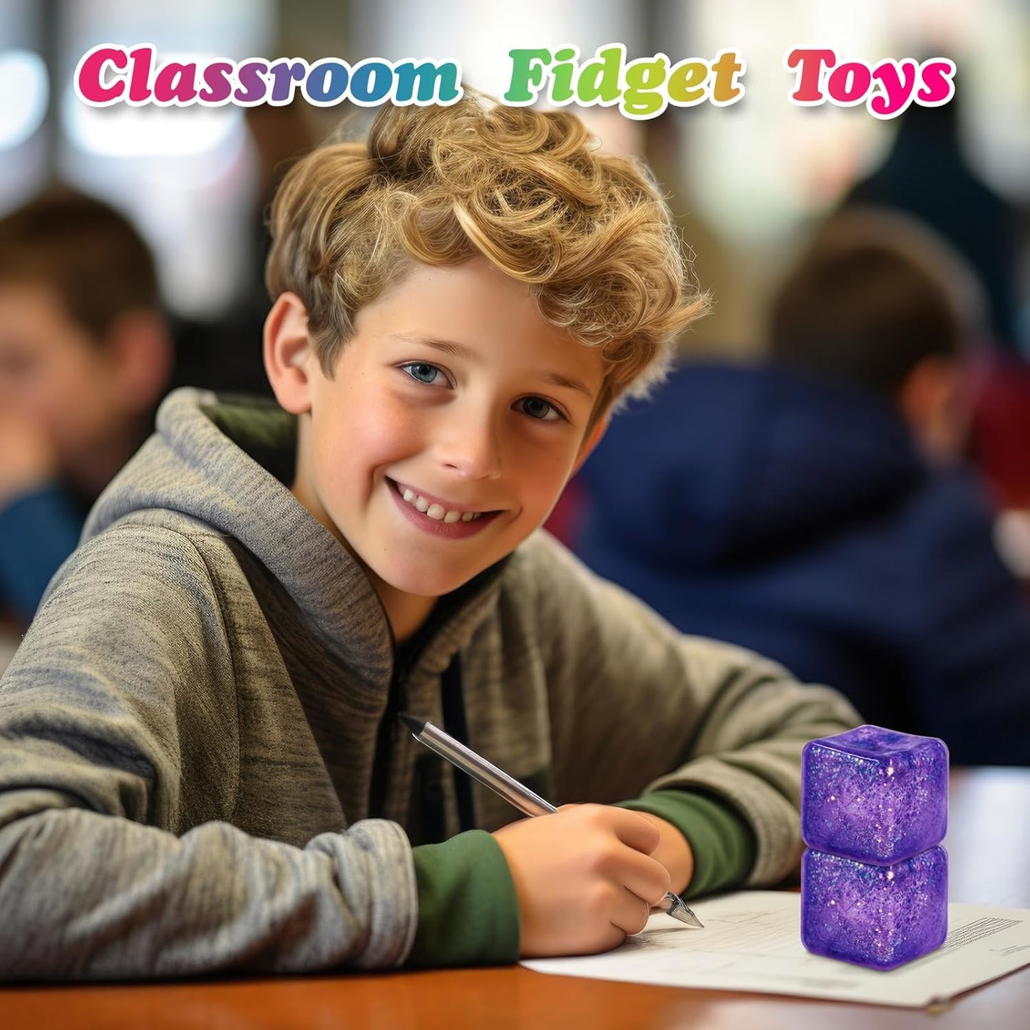 2Pack Glitter Squishy Cube - Slow Rise Nice Sugar Stress Cube Gel Stress Balls for Adults, Glitter Squishy Balls for Kids, Stress Relief/Classroom Fidget/Treasure Box Prizes(Purple)