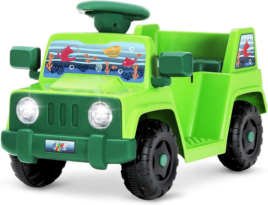 6V Toddler Ride On Car Interactive Electric Car with Horn LED Front Light Rear Storage Ocean Theme Perfect for Boys & Girls 18+ Months Safe & Fun for Little Explorers(Green Ocean)