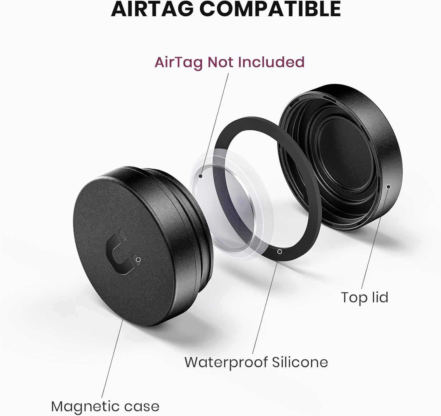 2 Pack Ultra Magnetic Air Tag Holder | Sealed from Water | Shatterproof | Minimalist Design | Compatible with Apple AirTag, Extra 3M Tape for Optional Mounting, Air Tag Magnetic Case for Car -Black