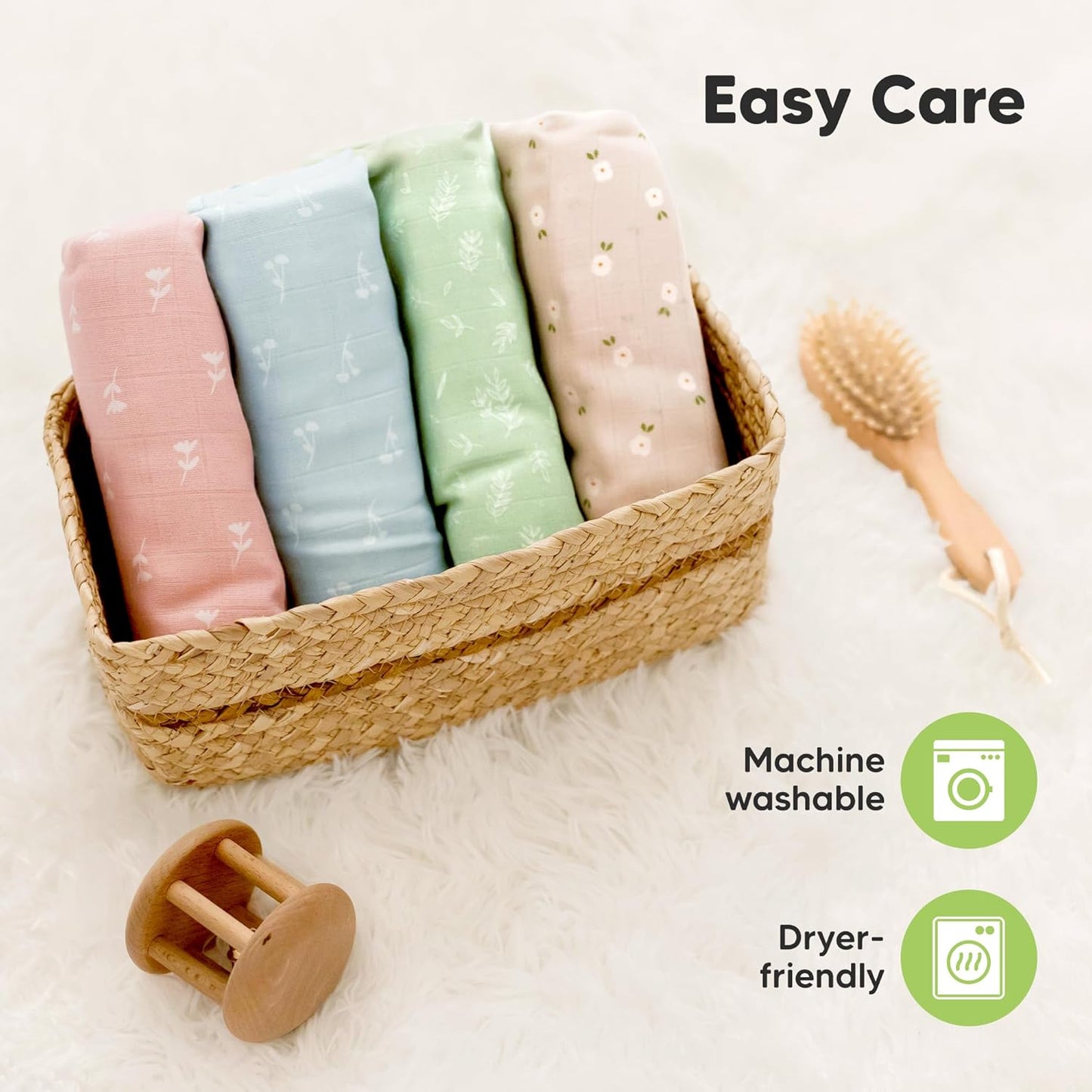 4-Pack Muslin Swaddle Blankets for Boys, Girls - Organic Baby Swaddles for Newborns, Soft & Breathable Receiving Baby Blankets for Girl, Boy, Neutral, Newborn Essentials Gift (Bloom)