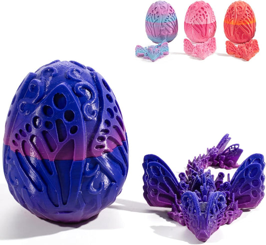 3D Printed Dragon Egg with Dragon Inside, Fully Articulated Butterfly Dragon in Egg, Dragon Fidget Toy, Home/Office/Desktop Décor, Easter Basket Stuffers, Gift for her (Sunset)